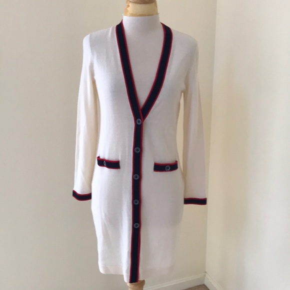 Talbots cream front button merino wool cardigan .